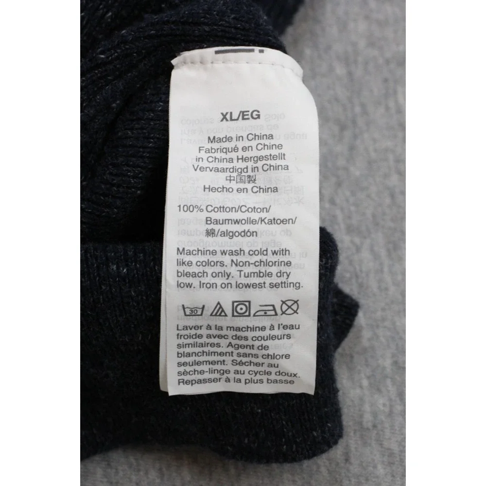 J Crew Sweater Mens XL Navy Blue 100% Cotton Tight Knit‎ Long Sleeve Henley Neck